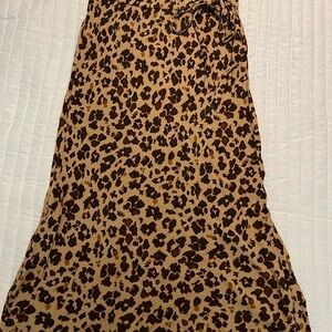 GAP Tan Cream Midi A-line Skirt Tie Front